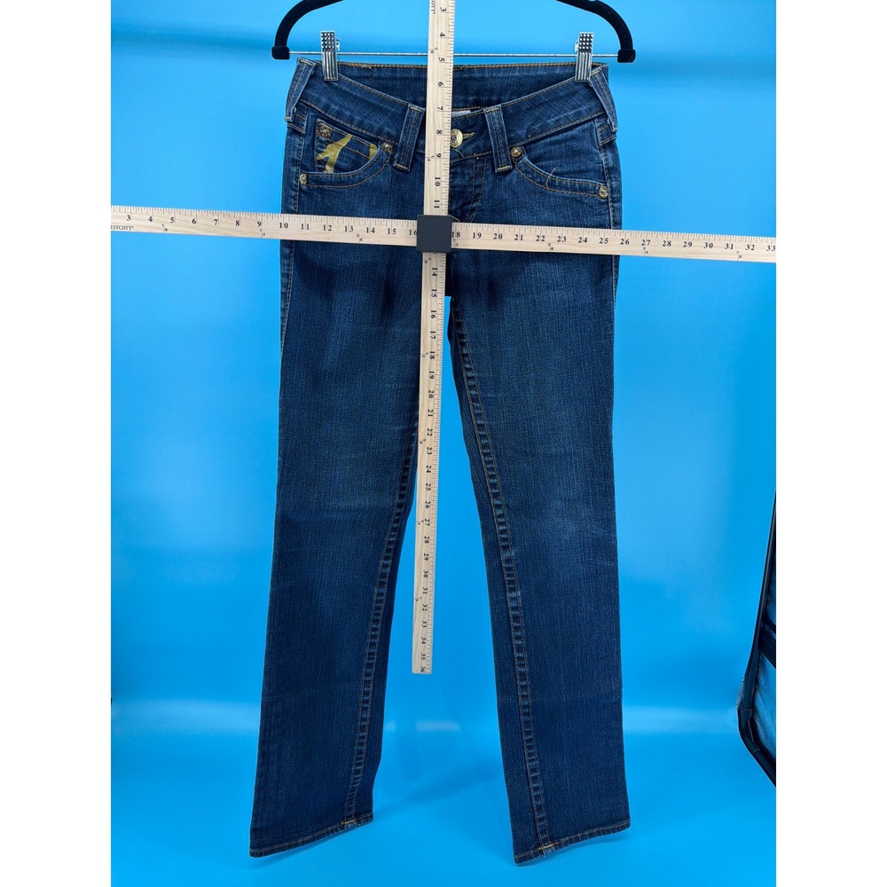 True Religion Womens 27 Painted Horseshoe Low Rise Straight Leg Jeans Dark Wash - Picture 6 of 6